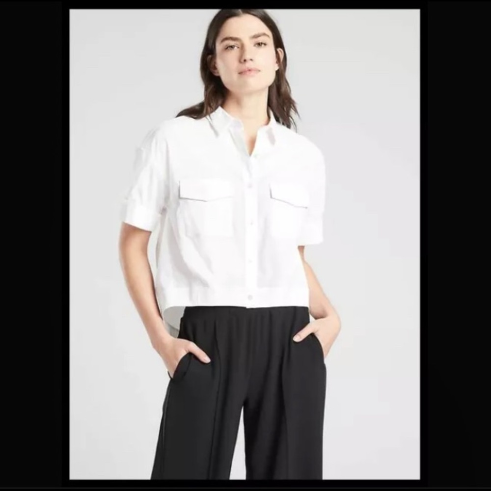 NWT Athleta white utility crop button up top